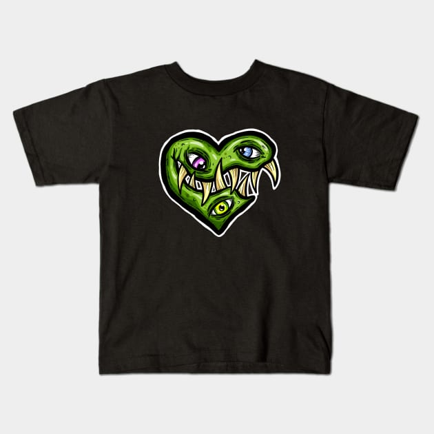 Zombie Heart Teethy Smile Green Valentines Day Kids T-Shirt by Squeeb Creative